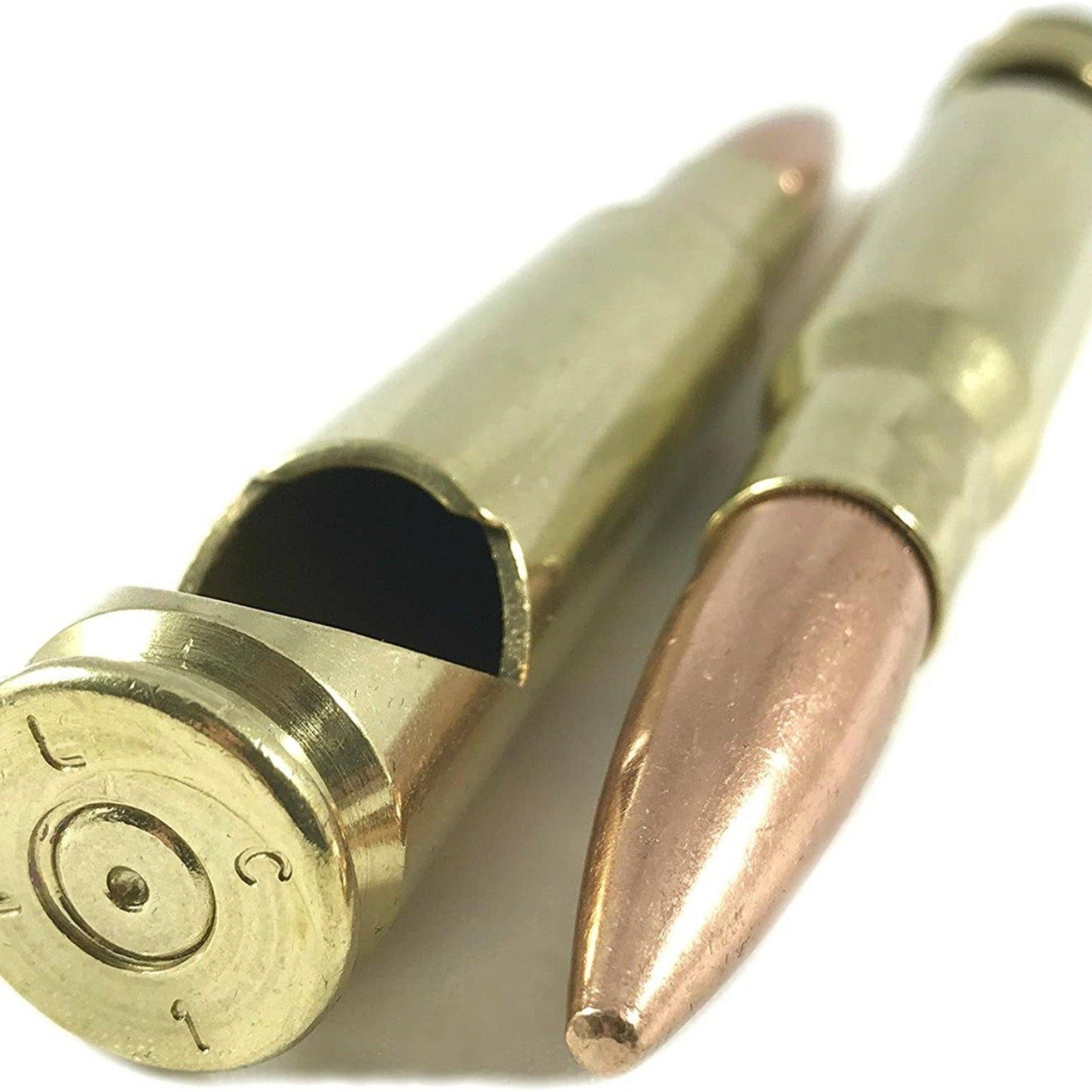 Bottle opener crafted from an authentic 50 cal casing, showcasing a rugged, military-inspired design for opening bottles with a unique, durable touch.