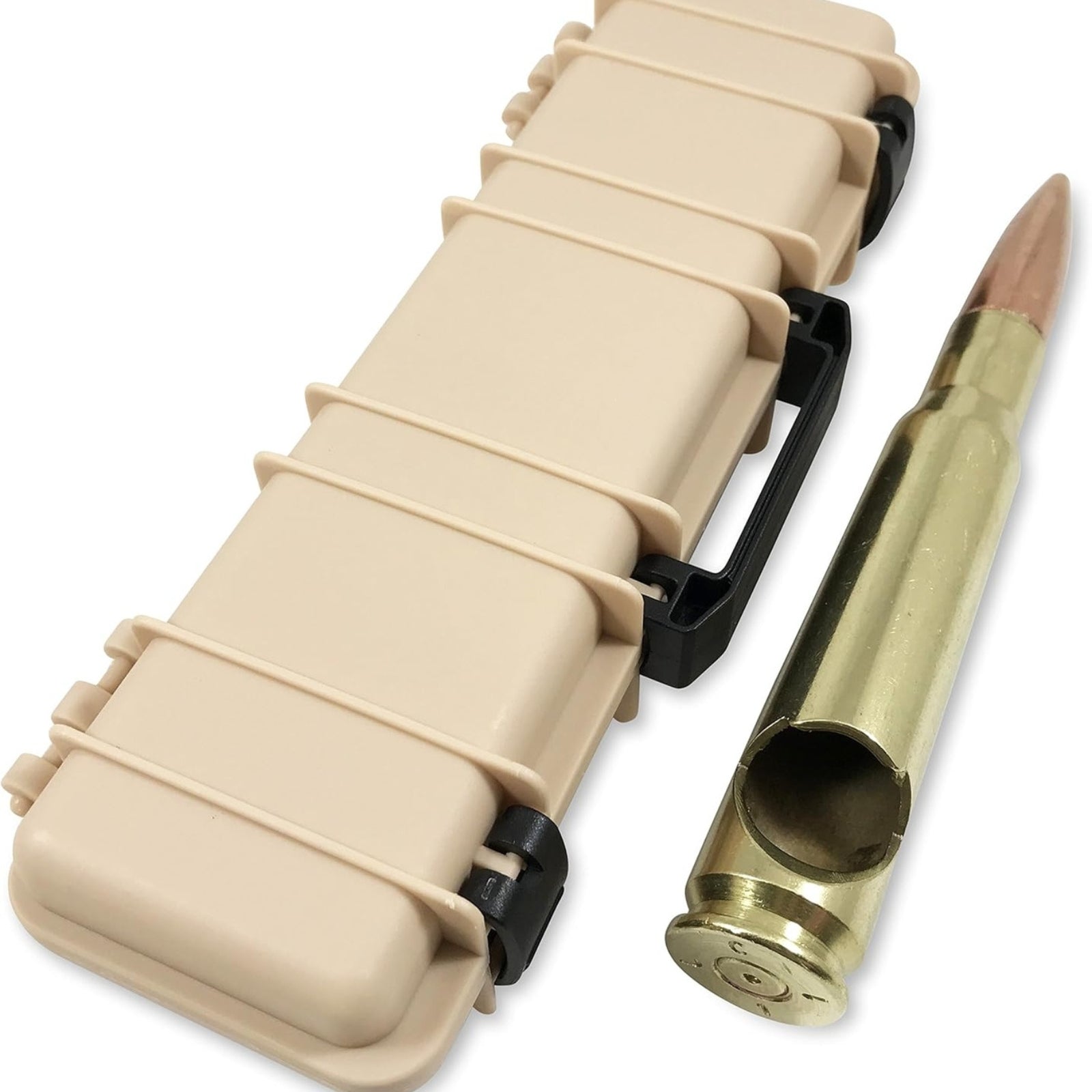 Bottle opener crafted from an authentic 50 cal casing, showcasing a rugged, military-inspired design for opening bottles with a unique, durable touch.