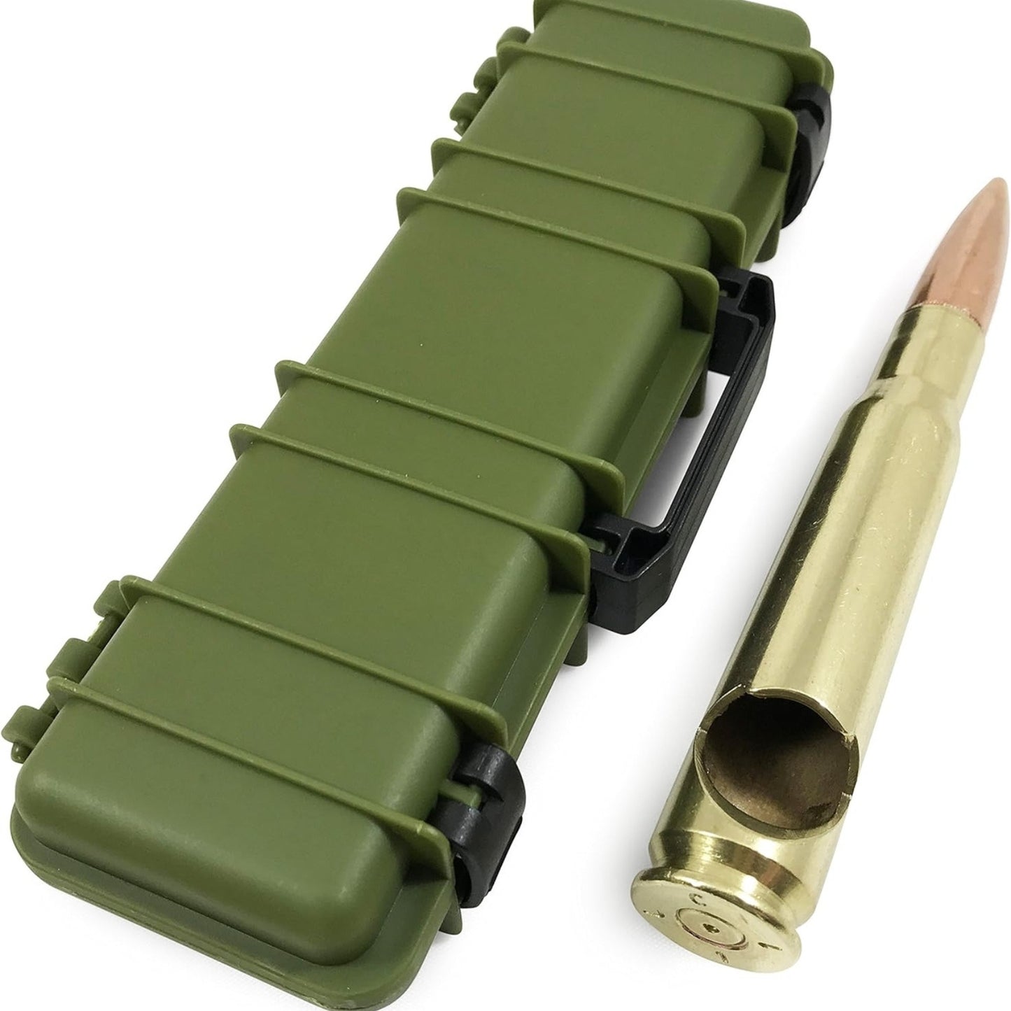 Bottle opener crafted from an authentic 50 cal casing, showcasing a rugged, military-inspired design for opening bottles with a unique, durable touch.