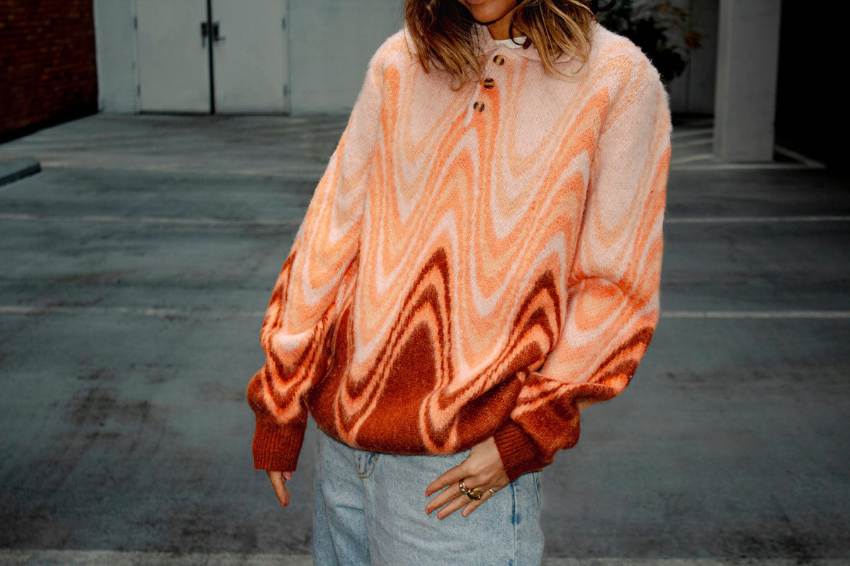 Ripple Knit Mohair Polo Sweater
