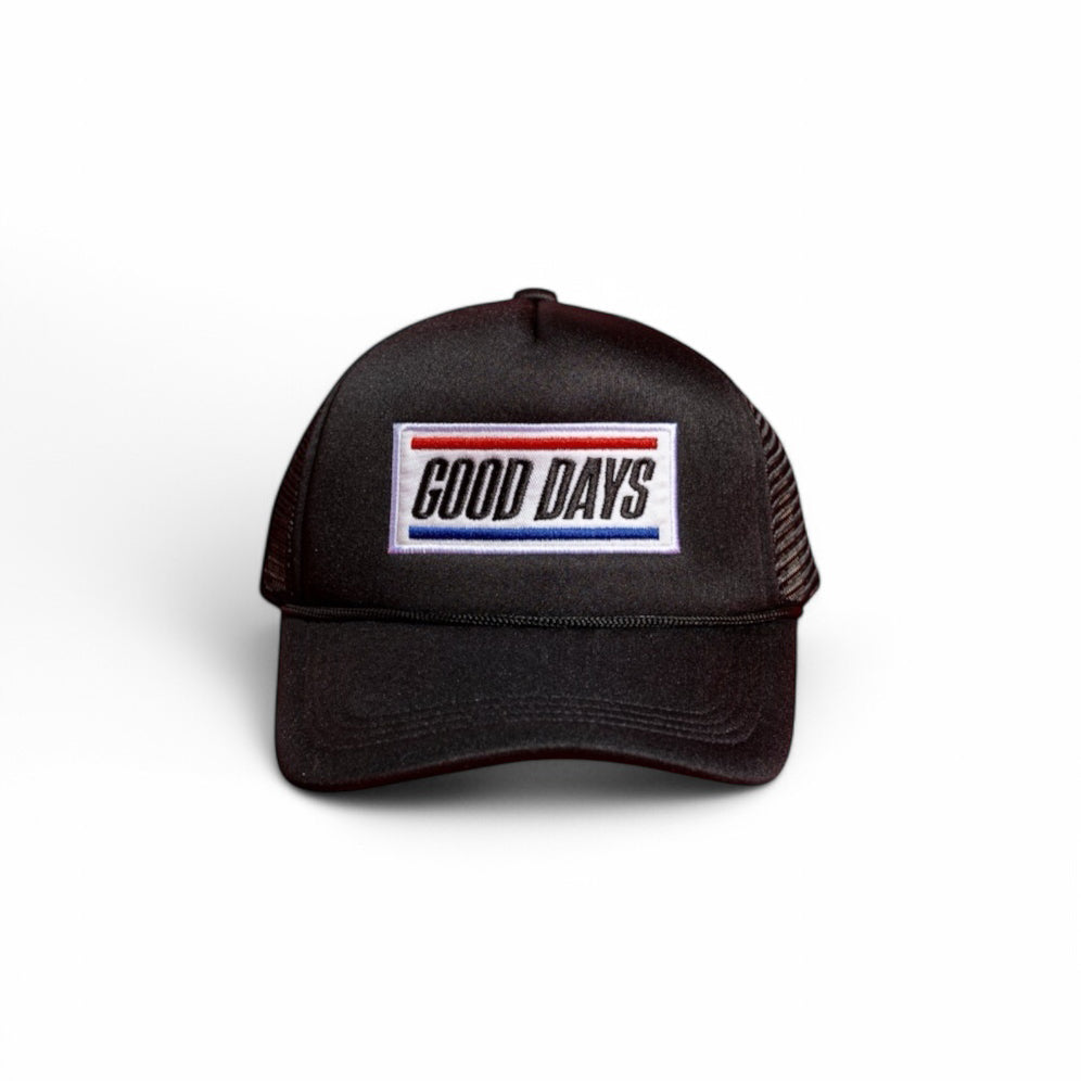 GOOD DAYS TRUCKER HAT RACING BLACK
