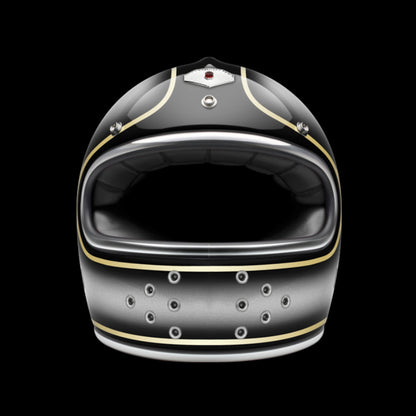 Ruby motorcycle helmet with sleek design and no fixed visor, vintage-inspired, high-quality helmet for motorcycle riders.