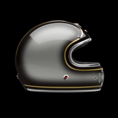 Ruby motorcycle helmet with sleek design and no fixed visor, vintage-inspired, high-quality helmet for motorcycle riders.