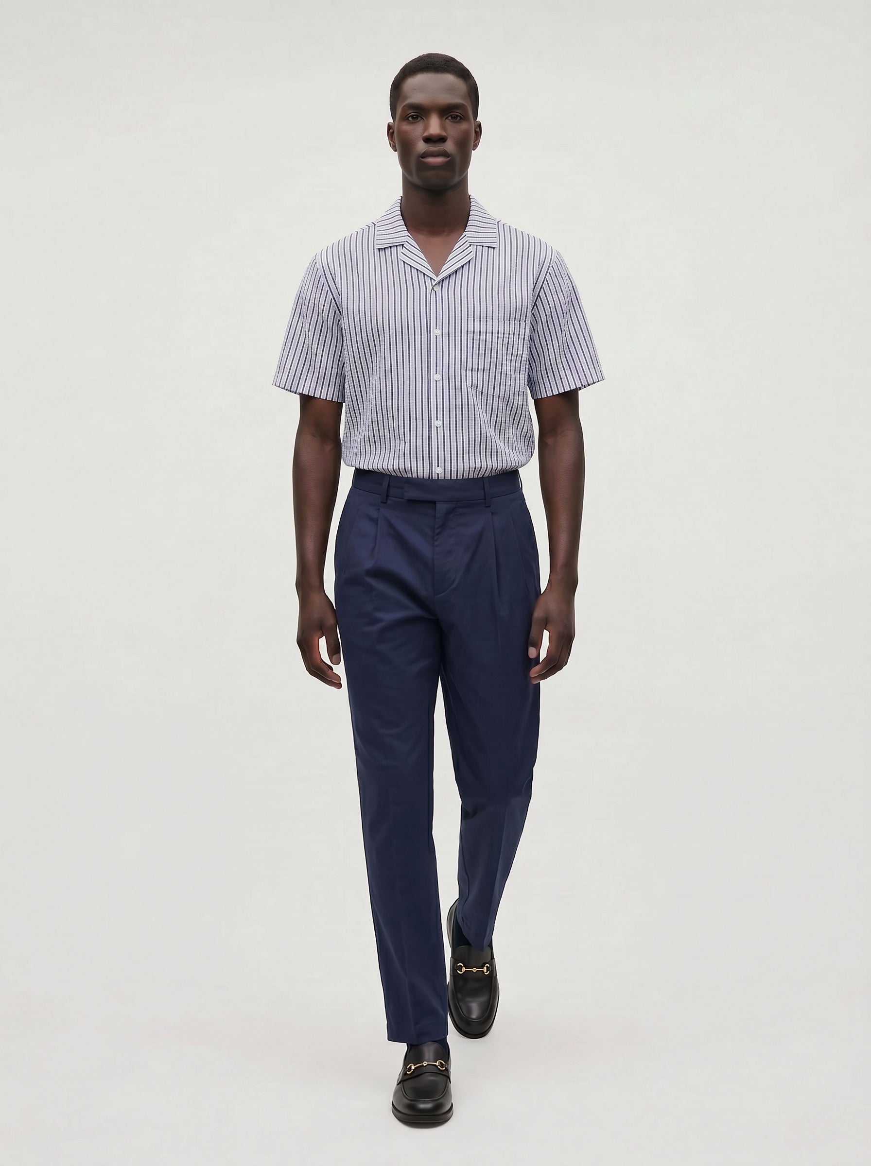 Sailor Seersucker Camp Shirt - Navy/White