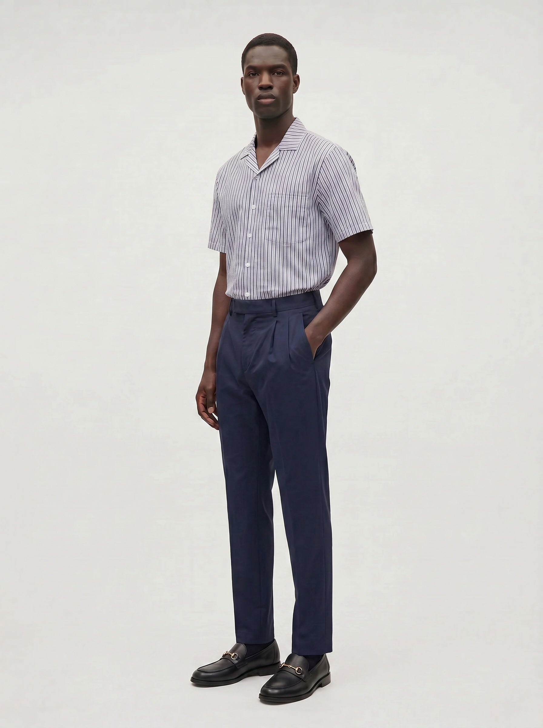 Sailor Seersucker Camp Shirt - Navy/White