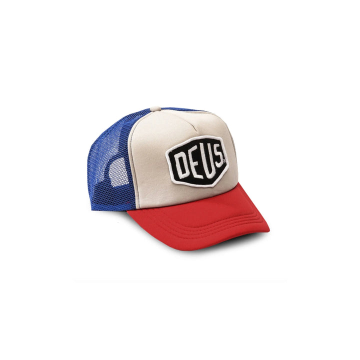 Deus Ex Machina Badlands hat with bold logo, designed for adventure and style, featuring rugged outdoor appeal.