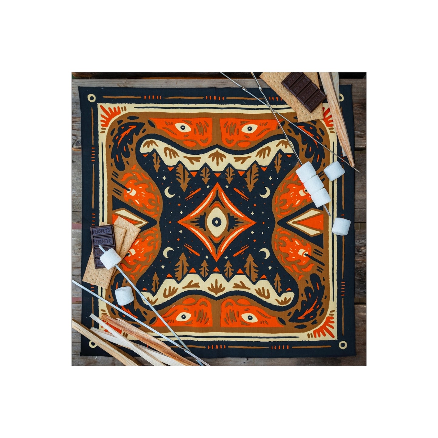 100% organic cotton bandana with vintage vibes, featuring a retro design for a timeless accessory.