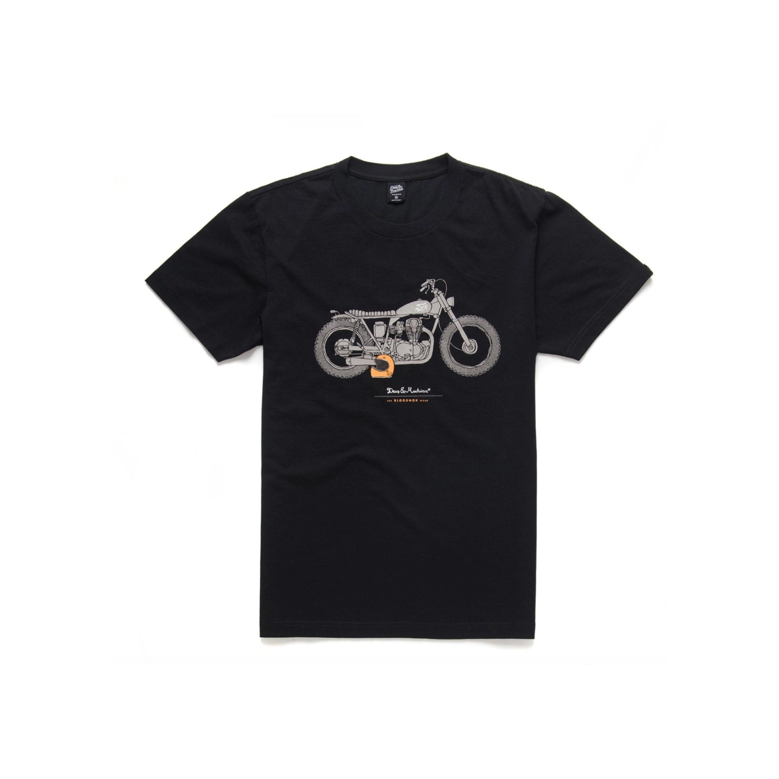 Classic black Deus Ex Machina t-shirt featuring the brand's iconic logo and bold design.
