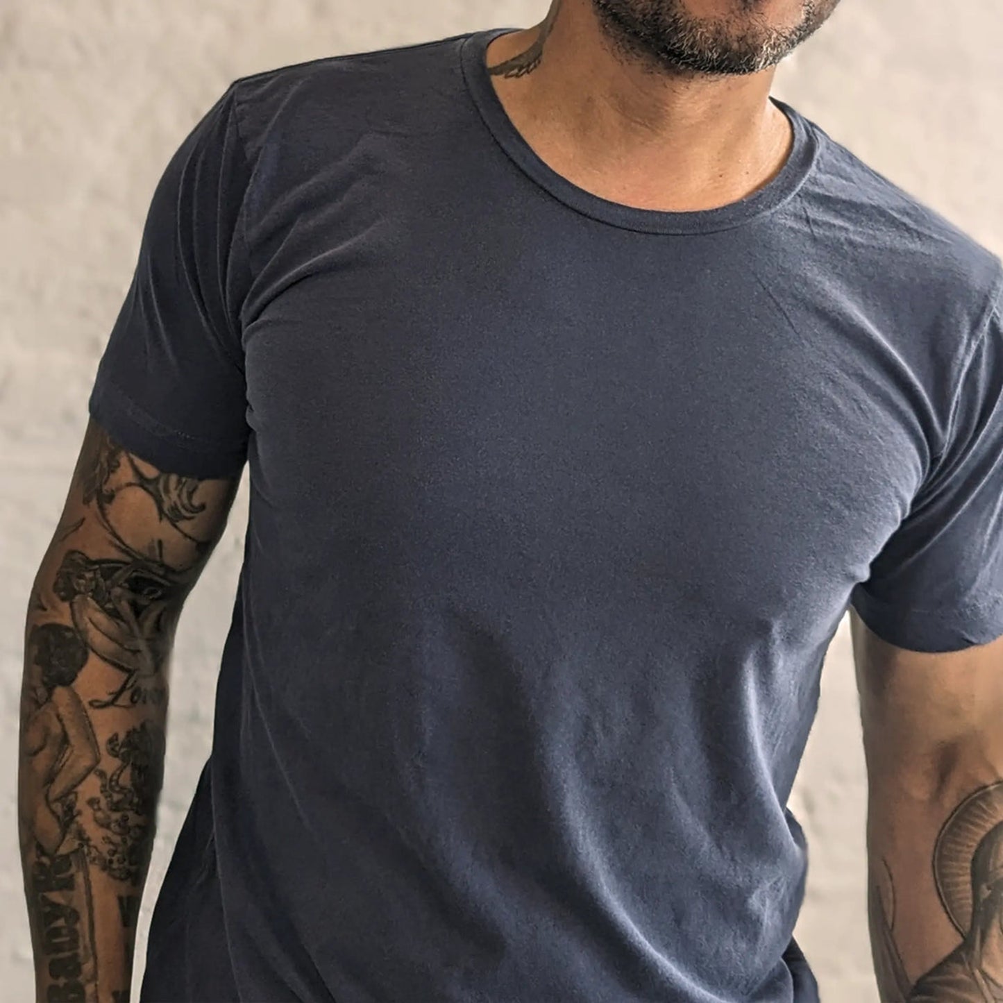 Blue ultra-soft jersey tee made in the USA, featuring a comfortable fit and high-quality fabric, perfect for everyday wear with a casual, relaxed style.