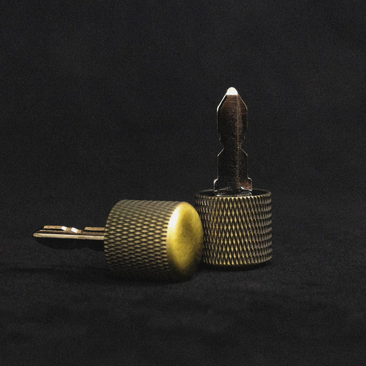 Alternative brass low profile key for motorcycles, designed for a sleek and durable ignition solution.