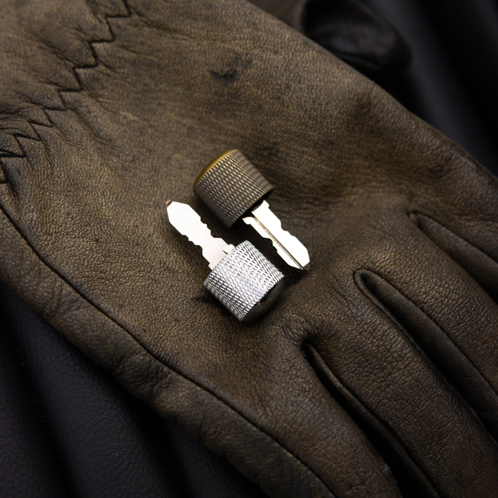 Alternative brass low profile key for motorcycles, designed for a sleek and durable ignition solution.
