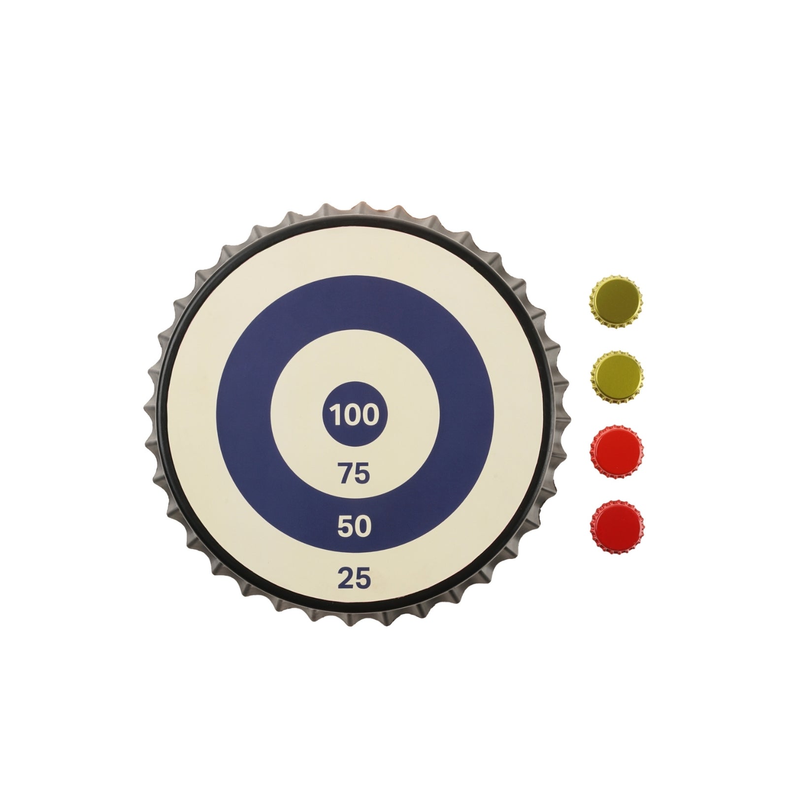 Fun bullseye game where players use bottle caps to hit a target, creating a unique and engaging twist on a classic game with a casual, playful vibe.