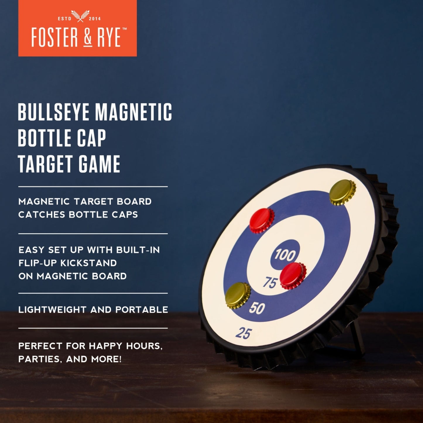 Fun bullseye game where players use bottle caps to hit a target, creating a unique and engaging twist on a classic game with a casual, playful vibe.