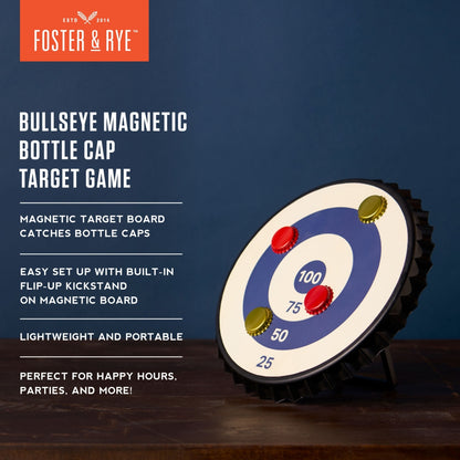 Fun bullseye game where players use bottle caps to hit a target, creating a unique and engaging twist on a classic game with a casual, playful vibe.