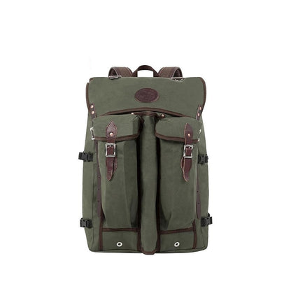 Rugged, durable camp backpack made in the USA, designed for the outdoor wilderness and multiple compartments for gear.