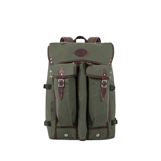 Rugged, durable camp backpack made in the USA, designed for the outdoor wilderness and multiple compartments for gear.