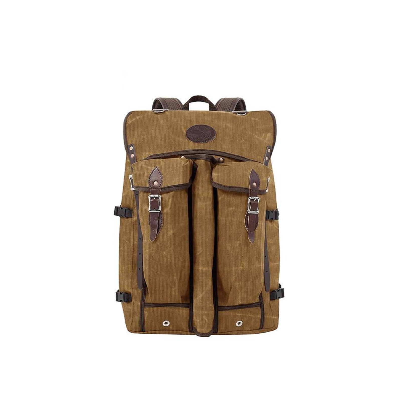 Rugged, durable camp backpack made in the USA, designed for the outdoor wilderness and multiple compartments for gear.