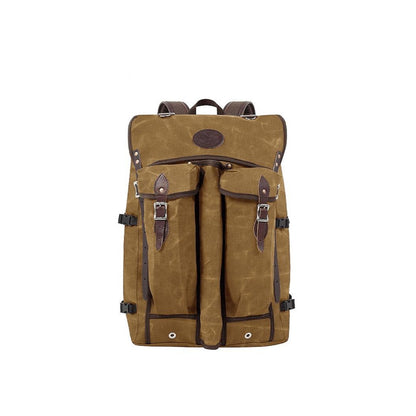 Rugged, durable camp backpack made in the USA, designed for the outdoor wilderness and multiple compartments for gear.