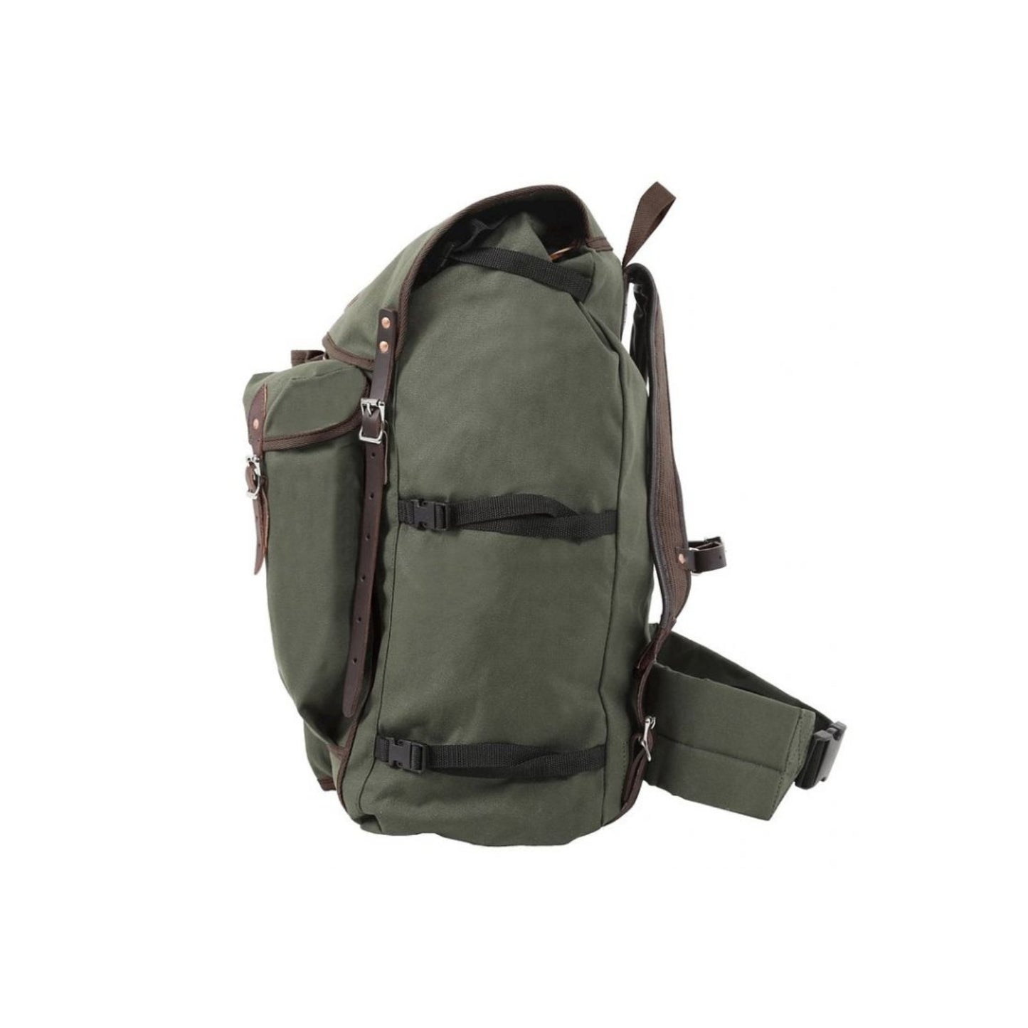 Rugged, durable camp backpack made in the USA, designed for the outdoor wilderness and multiple compartments for gear.
