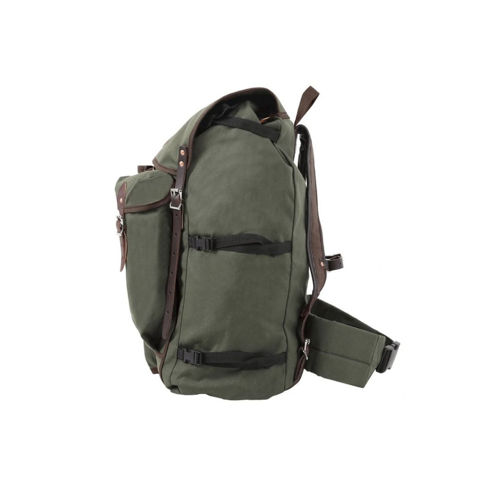 Rugged, durable camp backpack made in the USA, designed for the outdoor wilderness and multiple compartments for gear.