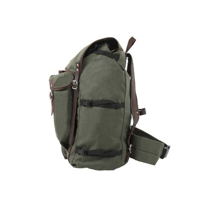 Rugged, durable camp backpack made in the USA, designed for the outdoor wilderness and multiple compartments for gear.