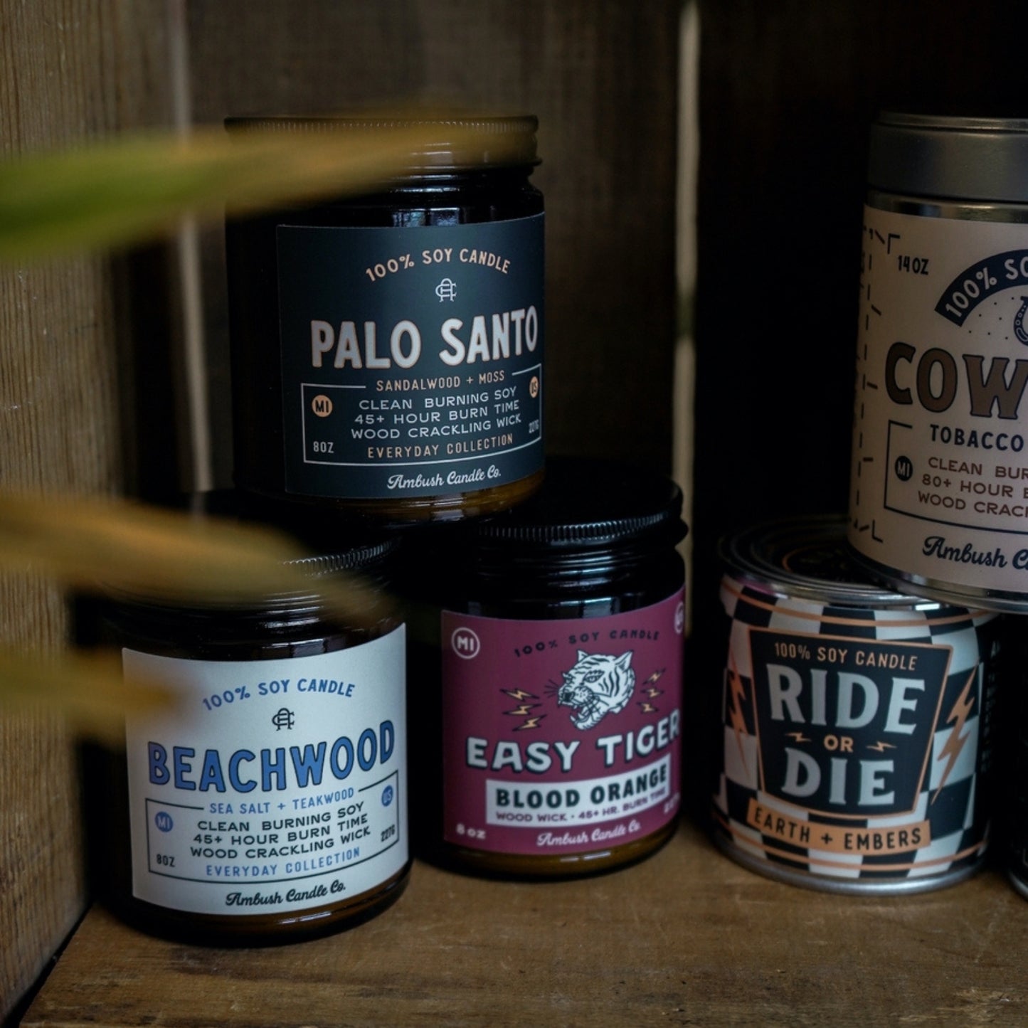 100% eco-friendly, vegan, and recyclable rugged candle with earth, embers and clove scents, featuring sustainable packaging.