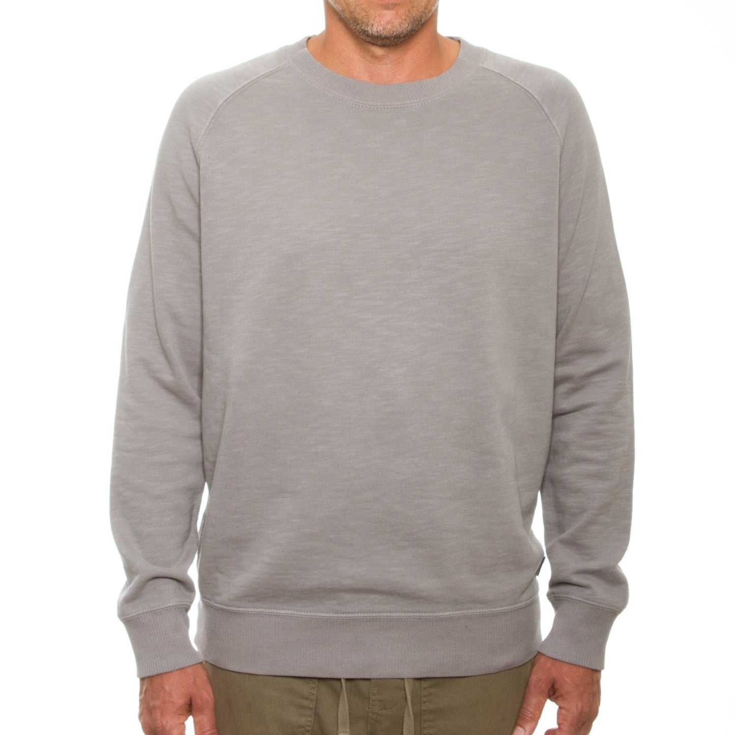 Grey crew sweatshirt with a soft, comfortable fabric, ideal for casual wear.