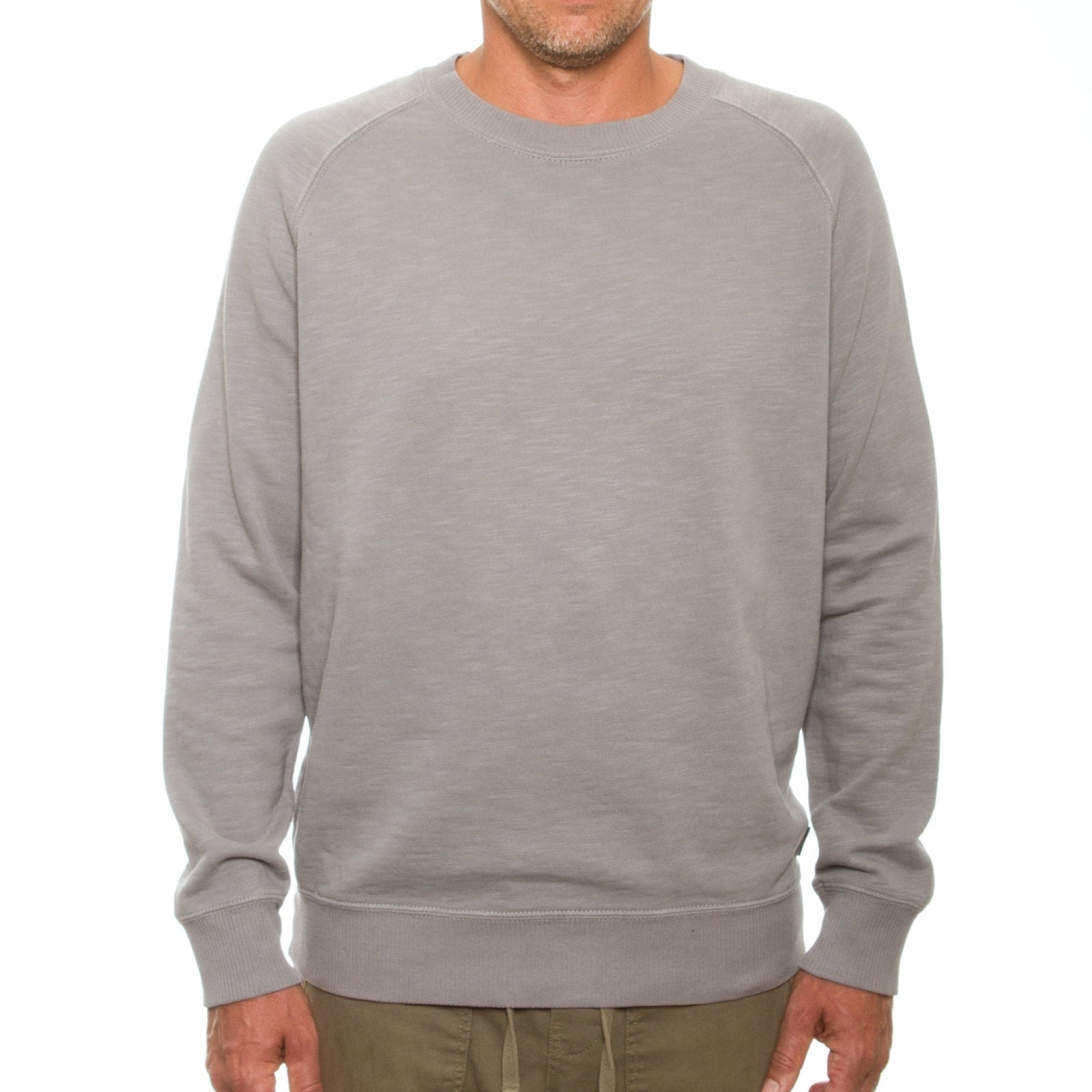 Grey crew sweatshirt with a soft, comfortable fabric, ideal for casual wear.
