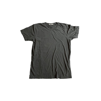 Grey colored ultra-soft jersey tee made in the USA, featuring a comfortable fit and high-quality fabric, perfect for everyday wear with a casual, relaxed style.