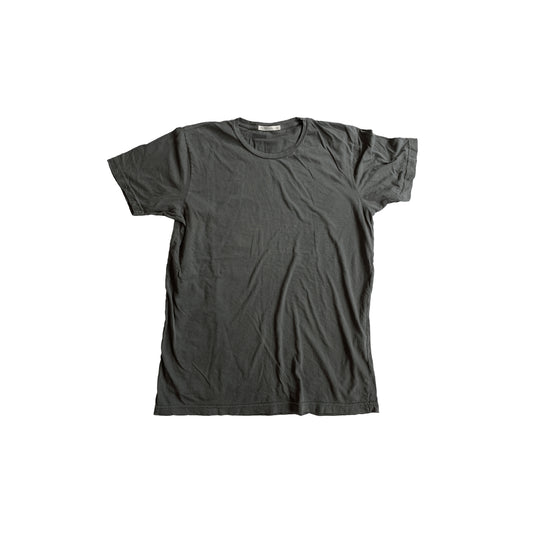 Grey colored ultra-soft jersey tee made in the USA, featuring a comfortable fit and high-quality fabric, perfect for everyday wear with a casual, relaxed style.