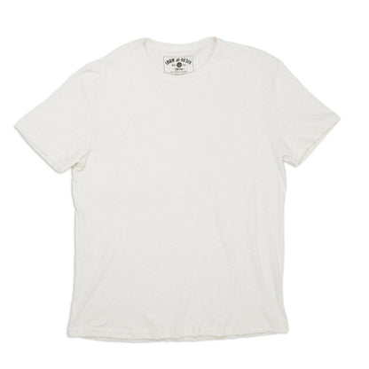 Organic hemp t-shirt in natural color, showcasing a soft, eco-friendly fabric with a relaxed fit.