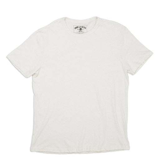 Organic hemp t-shirt in natural color, showcasing a soft, eco-friendly fabric with a relaxed fit.