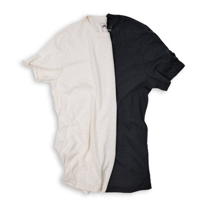 Organic hemp t-shirt in natural color, showcasing a soft, eco-friendly fabric with a relaxed fit.