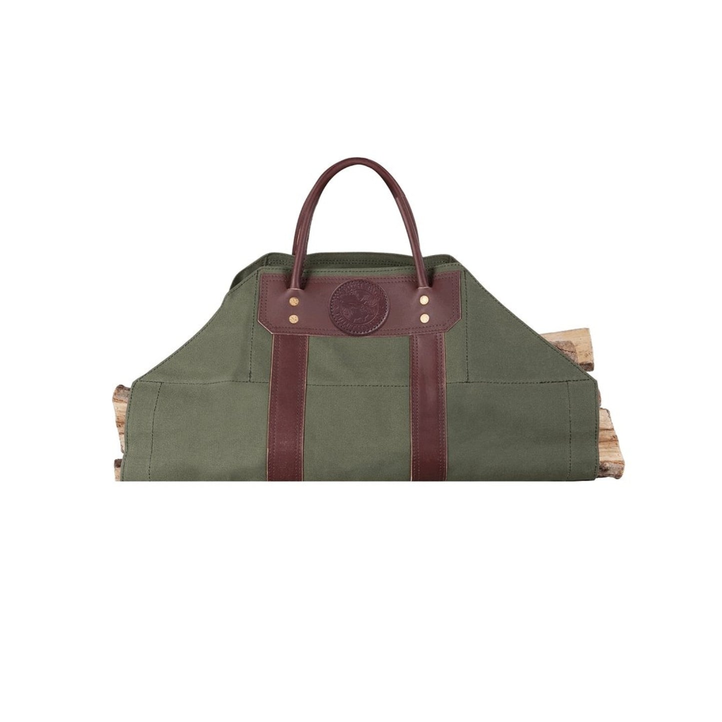 Durable log carrier made of heavy-duty fabric, designed for easily transporting firewood with sturdy handles for added convenience.