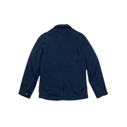 Navy blue button-down jacket with three pockets, casual outerwear for men.