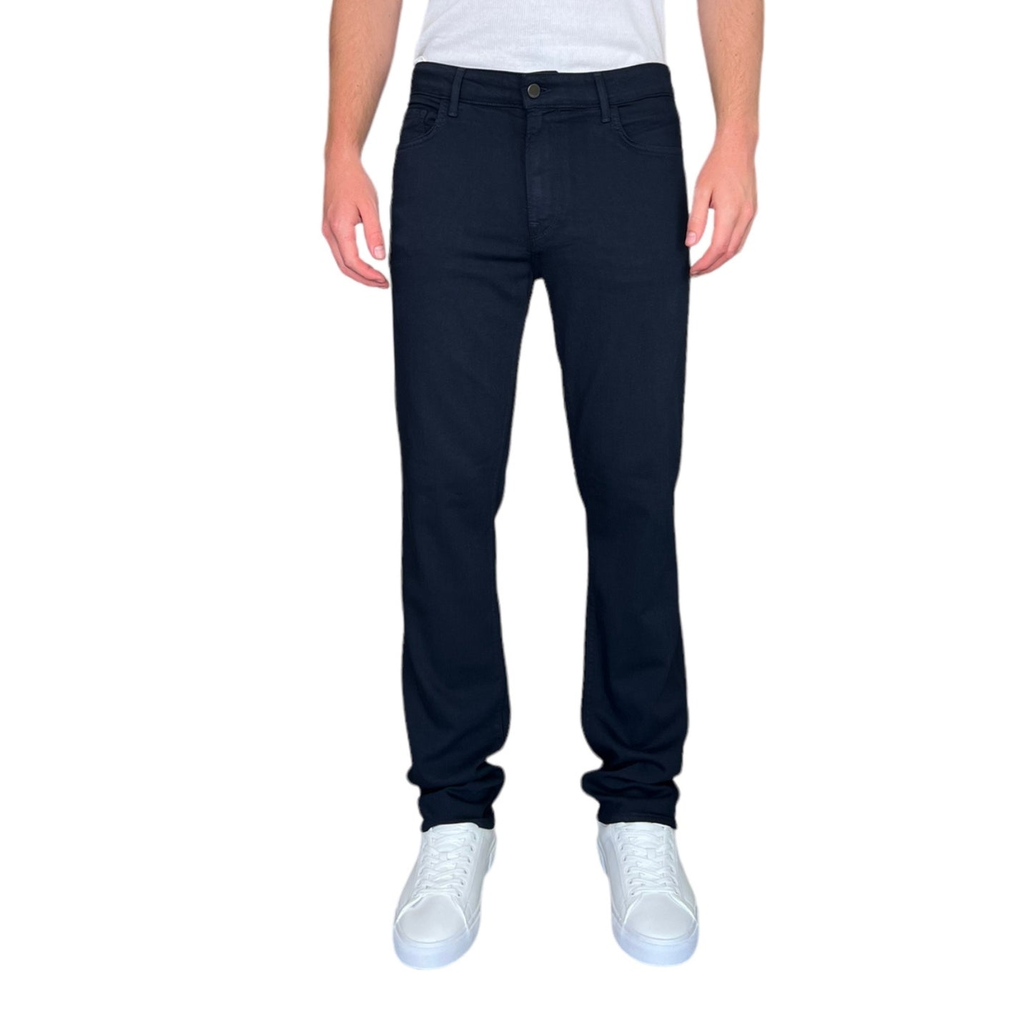 Navy colored athletic fit jeans for men. Featuring a modern slim fit, perfect for casual wear.