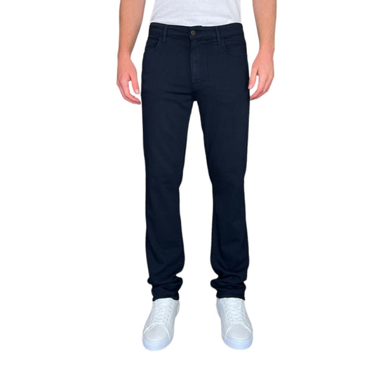 Navy colored athletic fit jeans for men. Featuring a modern slim fit, perfect for casual wear.