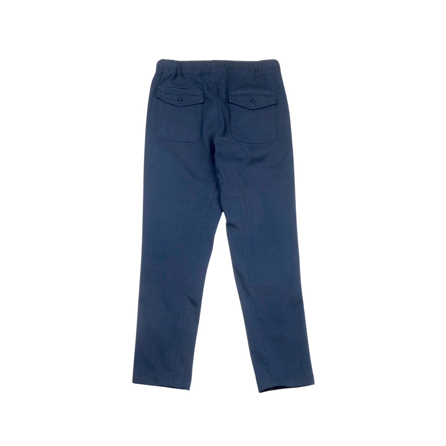 Men's navy pants with multiple pockets and a relaxed fit.