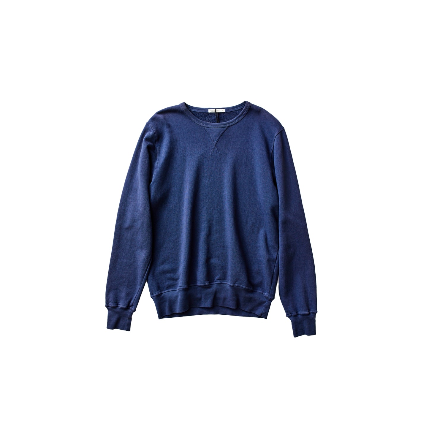 Classic navy vintage terry sweatshirt made from premium cotton, crafted in the USA, offering a soft, comfortable fit with a timeless, retro style.