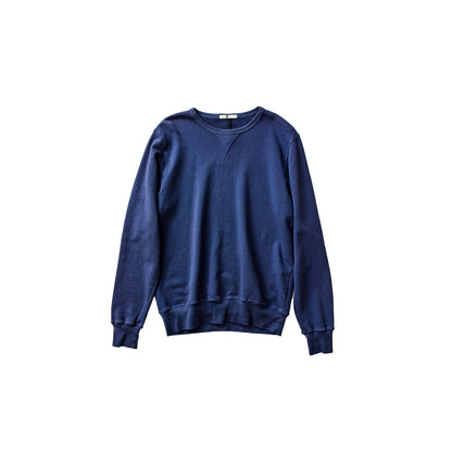 Classic navy vintage terry sweatshirt made from premium cotton, crafted in the USA, offering a soft, comfortable fit with a timeless, retro style.