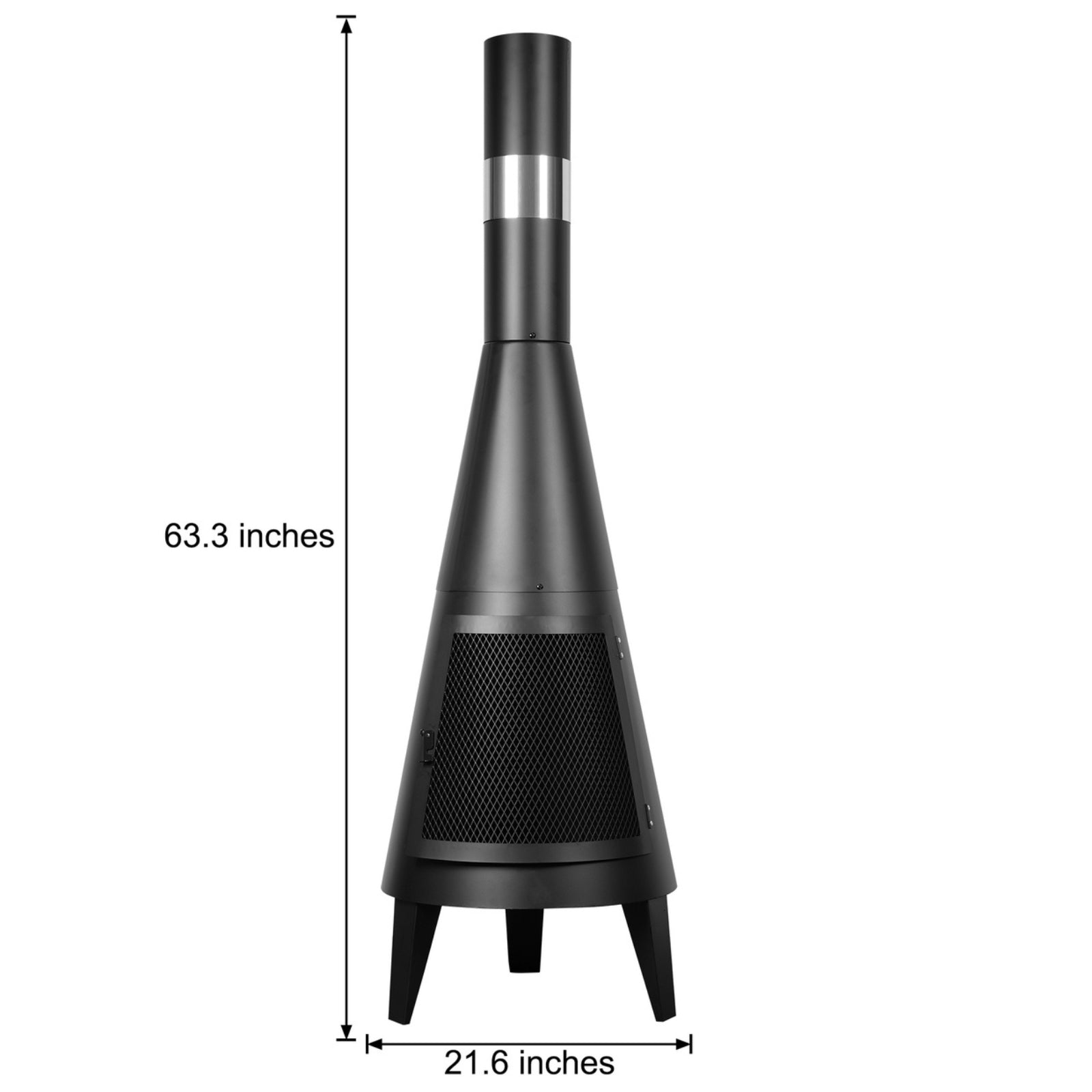 Durable outdoor chimney-style fireplace made from iron, designed for warmth and ambiance in outdoor spaces, featuring rustic metal craftsmanship