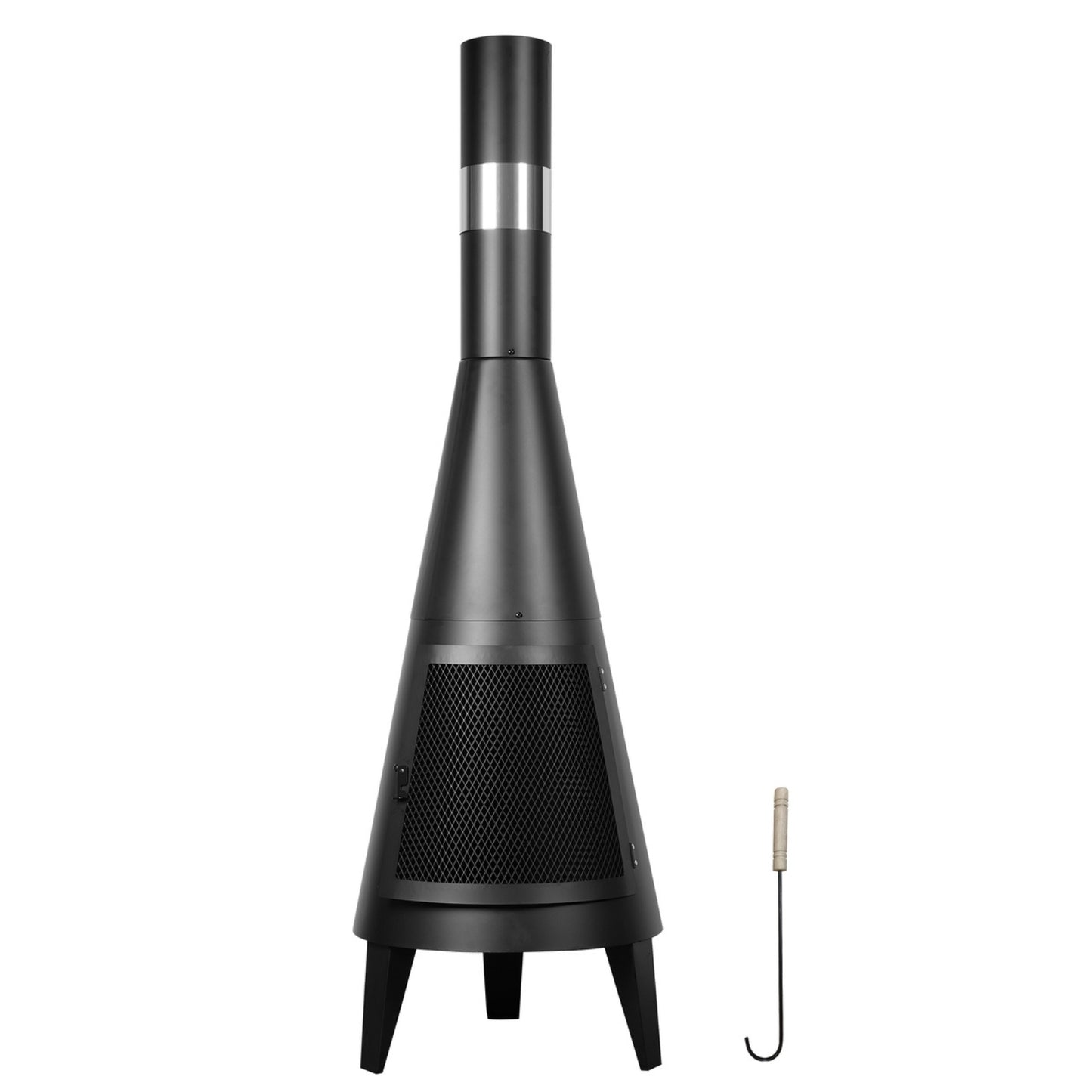 Durable outdoor chimney-style fireplace made from iron, designed for warmth and ambiance in outdoor spaces, featuring rustic metal craftsmanship