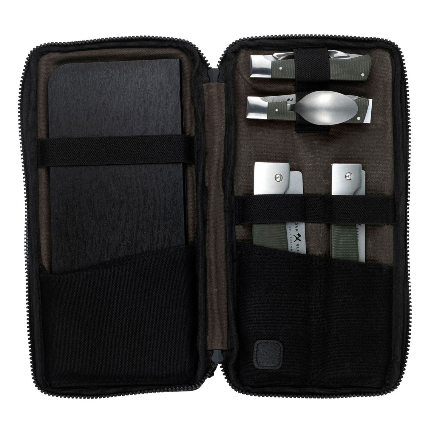 6-piece camping kitchen set, including pots, pans, and utensils, neatly arranged on a surface, designed for outdoor cooking