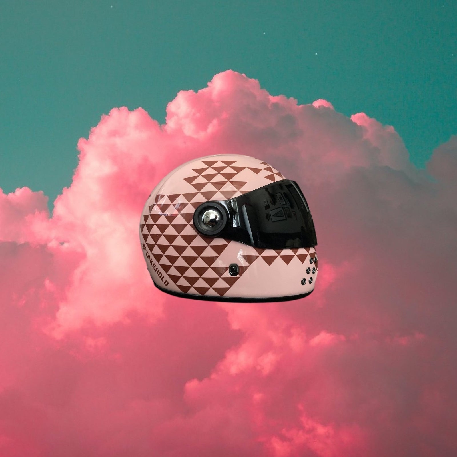 Retro Polynesian-inspired motorcycle helmet with bold tribal designs and vibrant colors, perfect for riders seeking unique style and protection.