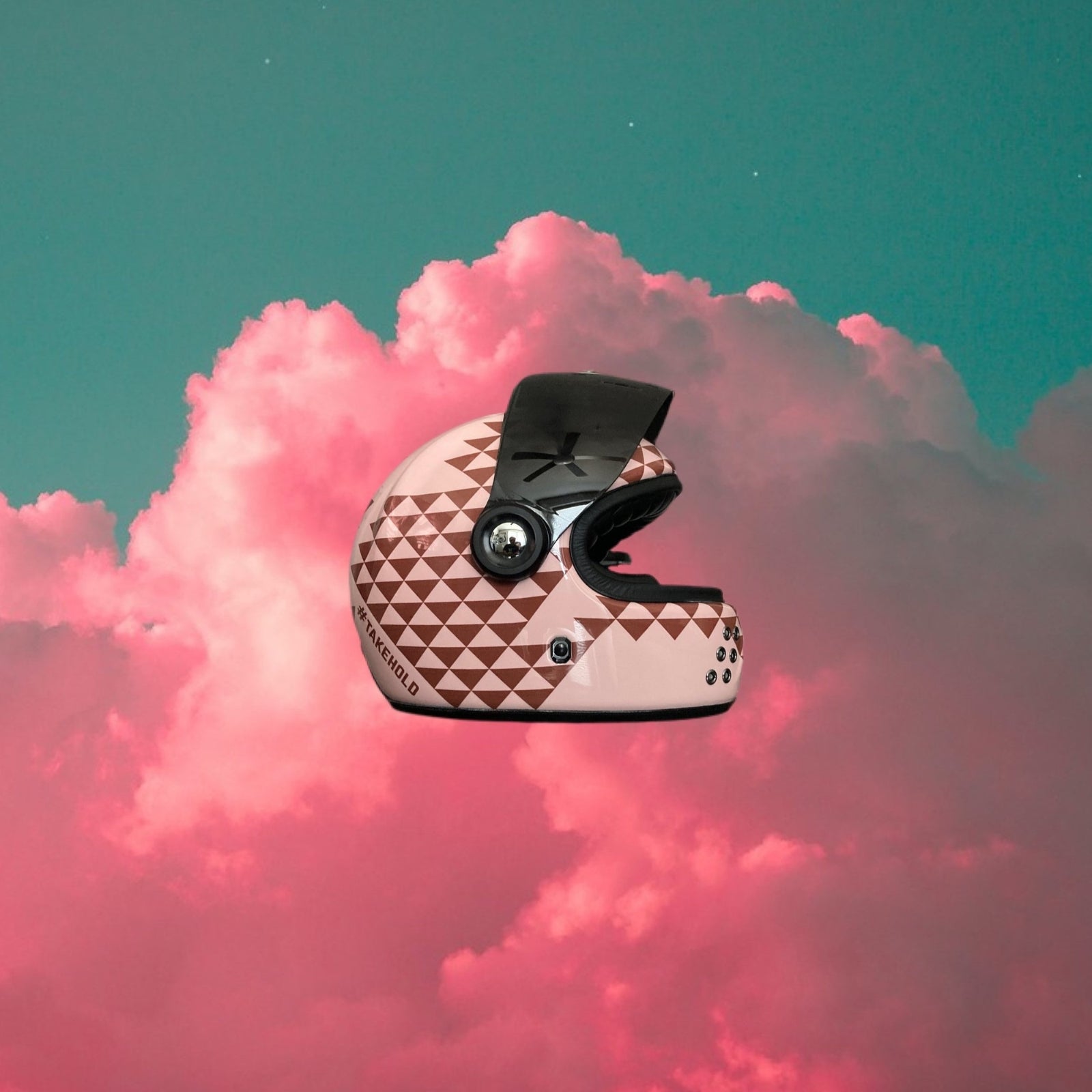 Retro Polynesian-inspired motorcycle helmet with bold tribal designs and vibrant colors, perfect for riders seeking unique style and protection.