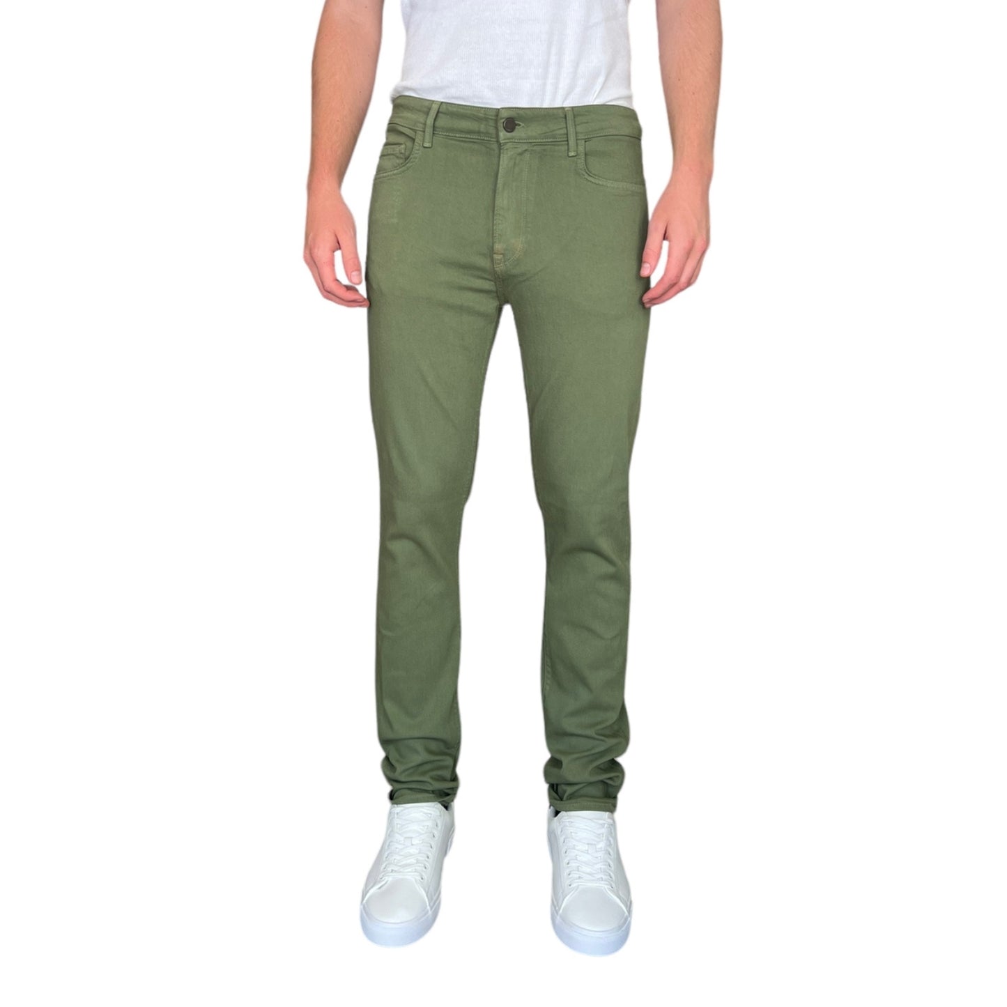 Sage colored athletic fit jeans for men. Featuring a modern slim fit, perfect for casual wear.