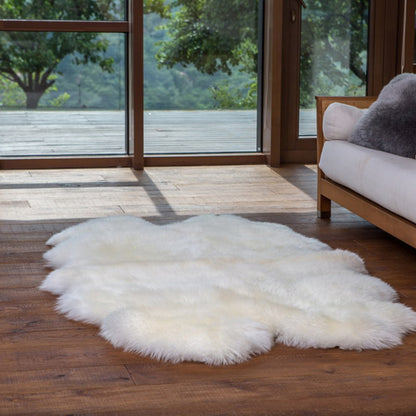 Soft and 100% natural sheepskin rug with natural, fluffy texture, showcasing premium quality craftsmanship and comfort for home decor.