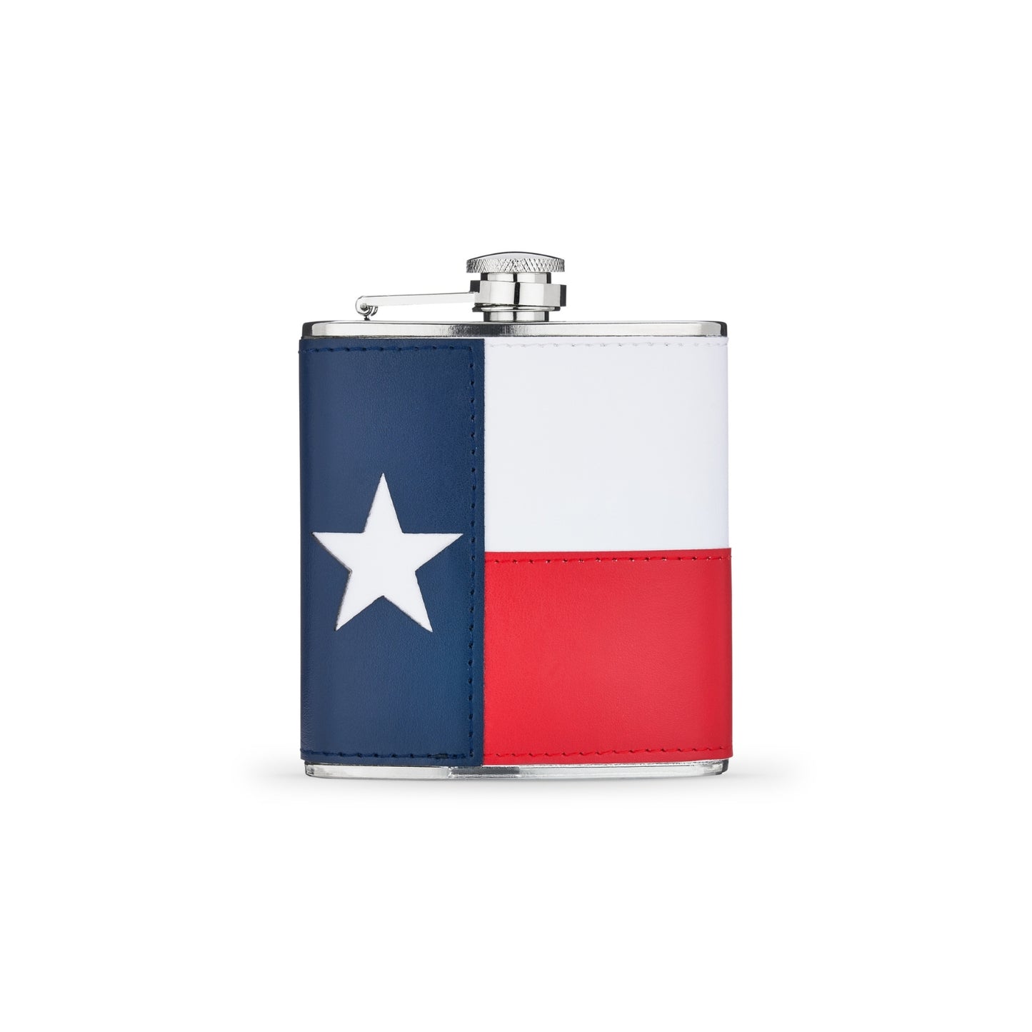 Texas flag flask, patriotic design, stainless steel flask with USA flag, perfect for 4th of July and outdoor events.